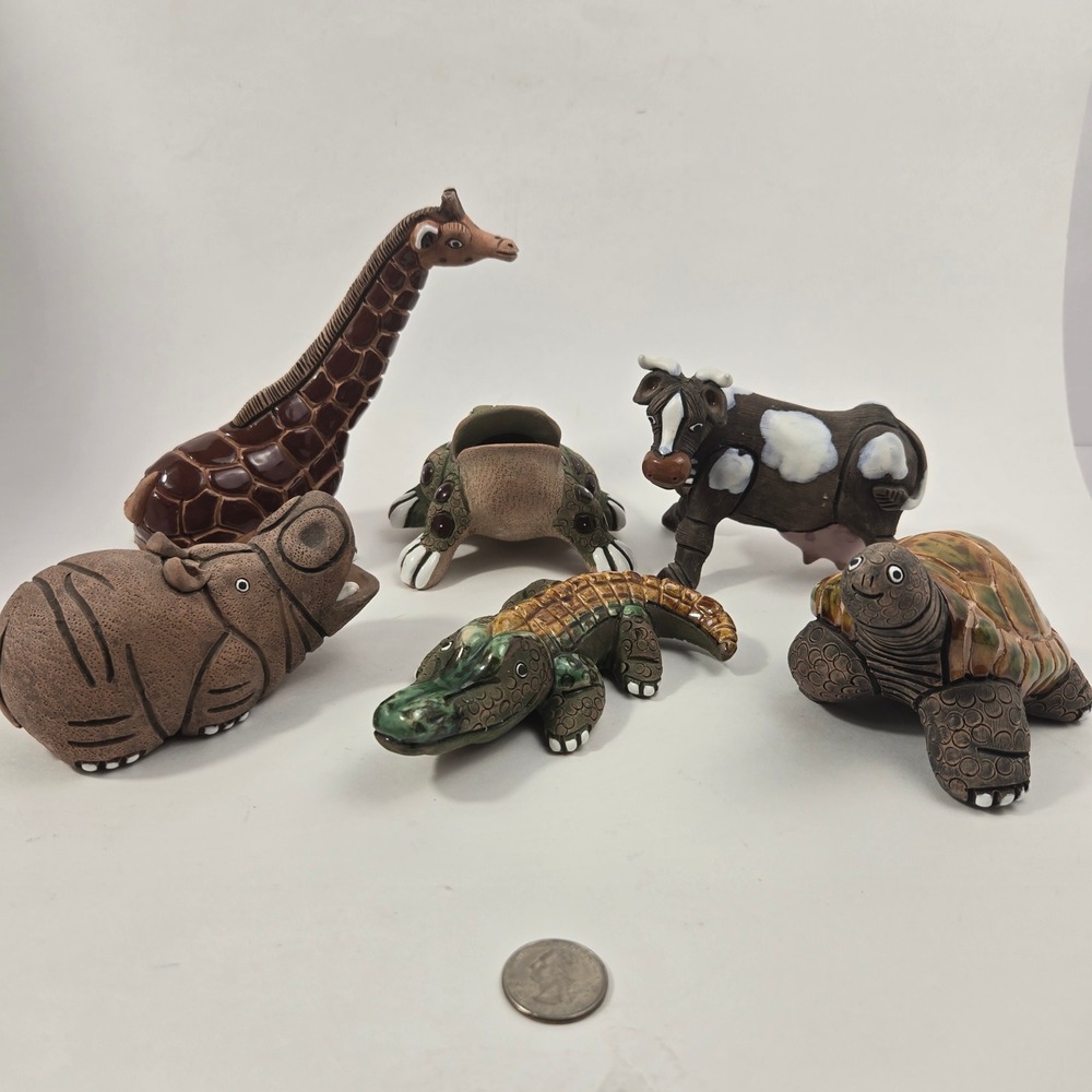 Vintage Casals Peru Ceramic Animal Figurines Lot 6 Giraffe Cow Frog Pottery
